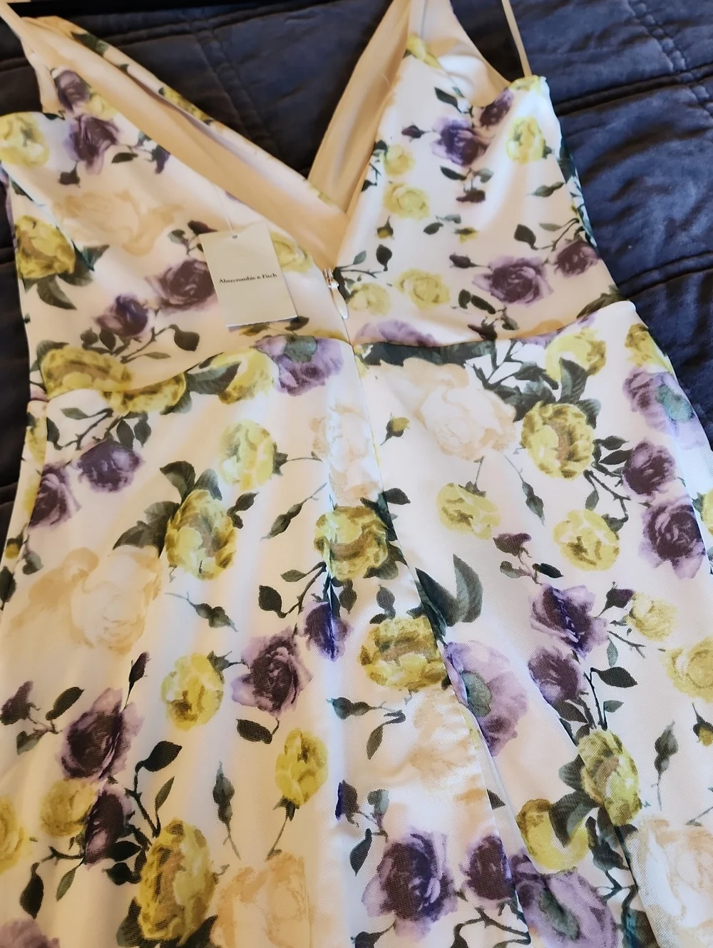 Abercrombie & Fitch Cream Floral Wrap Maxi Dress with Purple & Yellow Blooms NWT